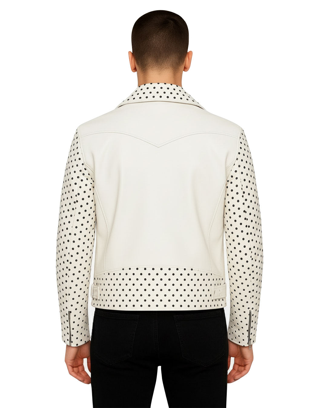 White Studded Leather Biker Jacket