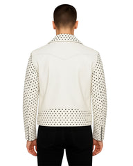 White Studded Leather Biker Jacket