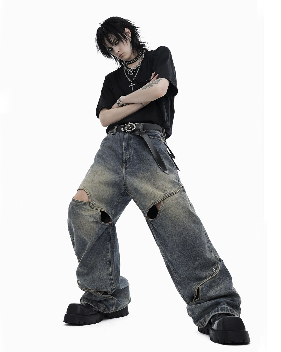Oversized Distressed Wide Leg Denim Jeans
