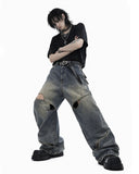 Oversized Distressed Wide Leg Denim Jeans