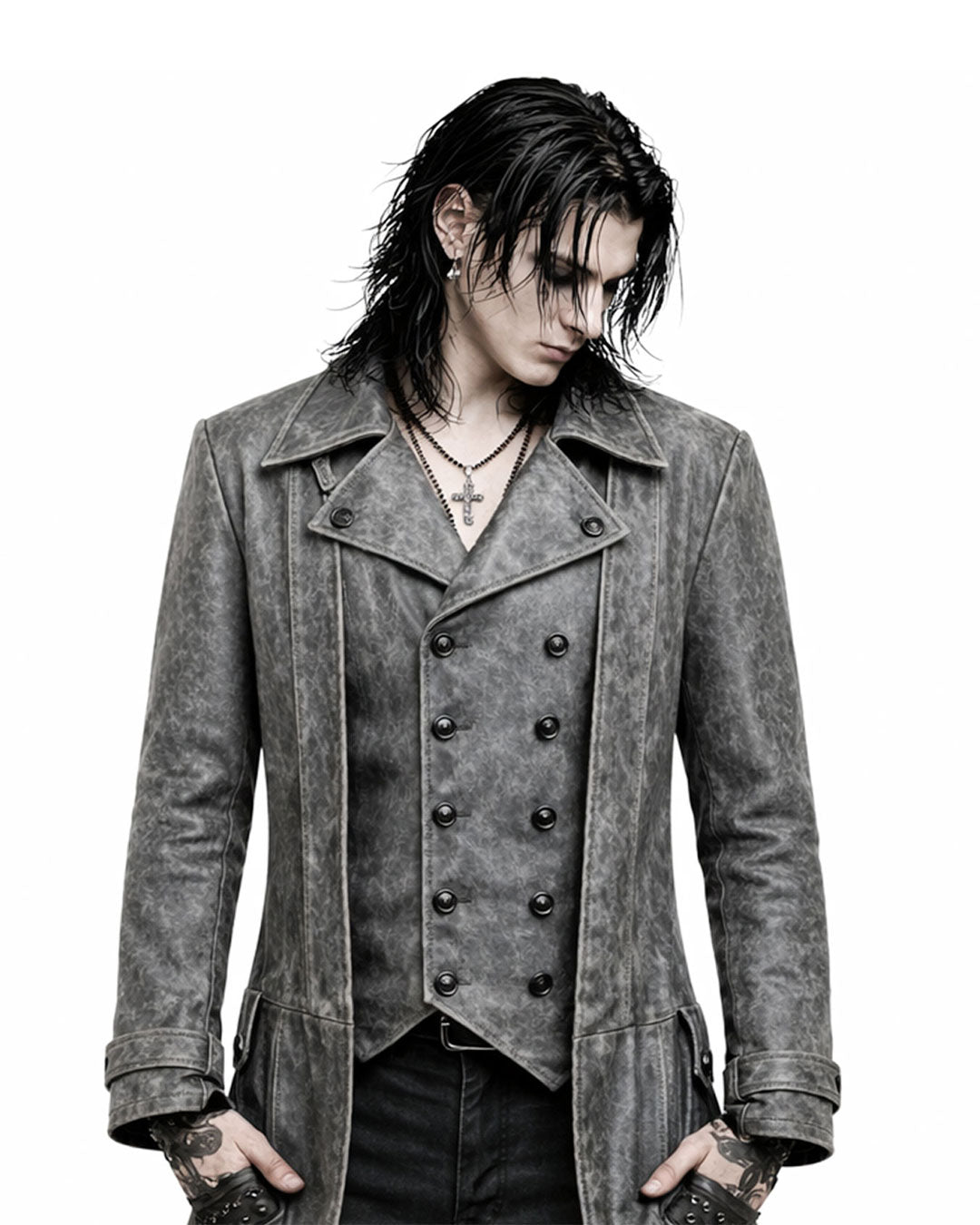 Men’s Distressed Gothic Long Coat