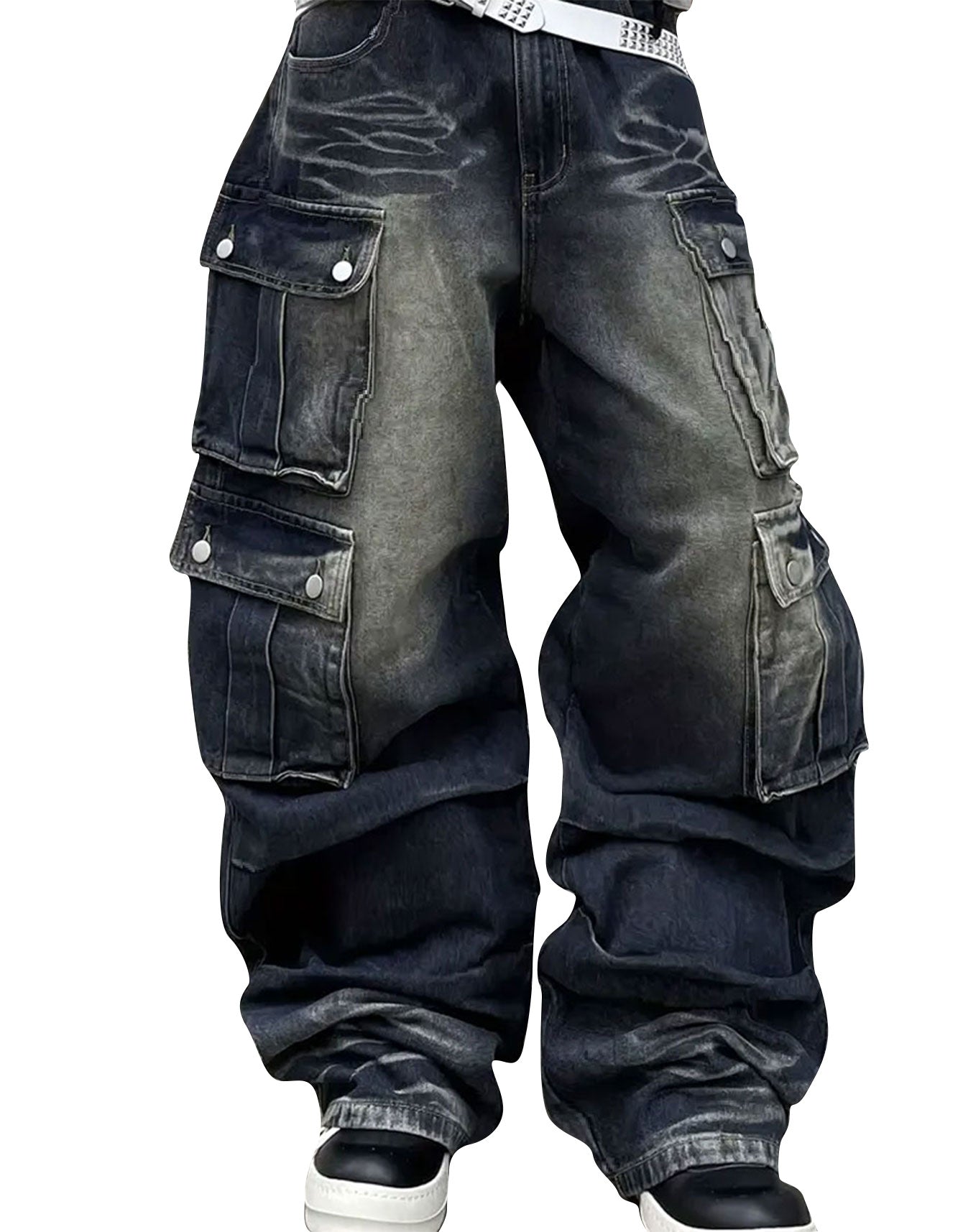 Men's Vintage Washed Distressed Cargo Jeans | Trippprs Streetwear Utility Pants