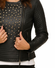 Women's Celeste Studded Black Leather Jacket