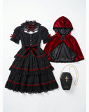 Gothic red riding hood Halloween costume set with dress cape and bag