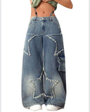 Pentagram Patch Baggy Jeans – Women’s Streetwear
