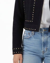 Navy Blue Suede Cropped Studded Jacket