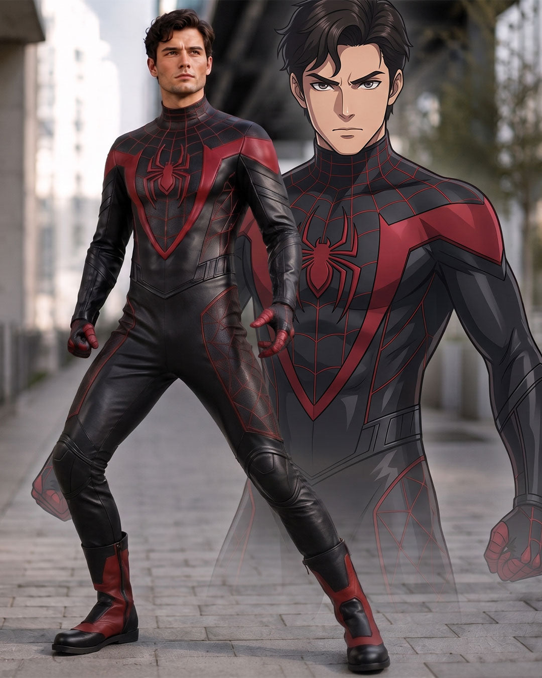 Men’s Spider-Inspired Faux Leather Cosplay Suit