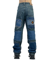 Patchwork Embroidered Wide-Leg Denim Jeans
