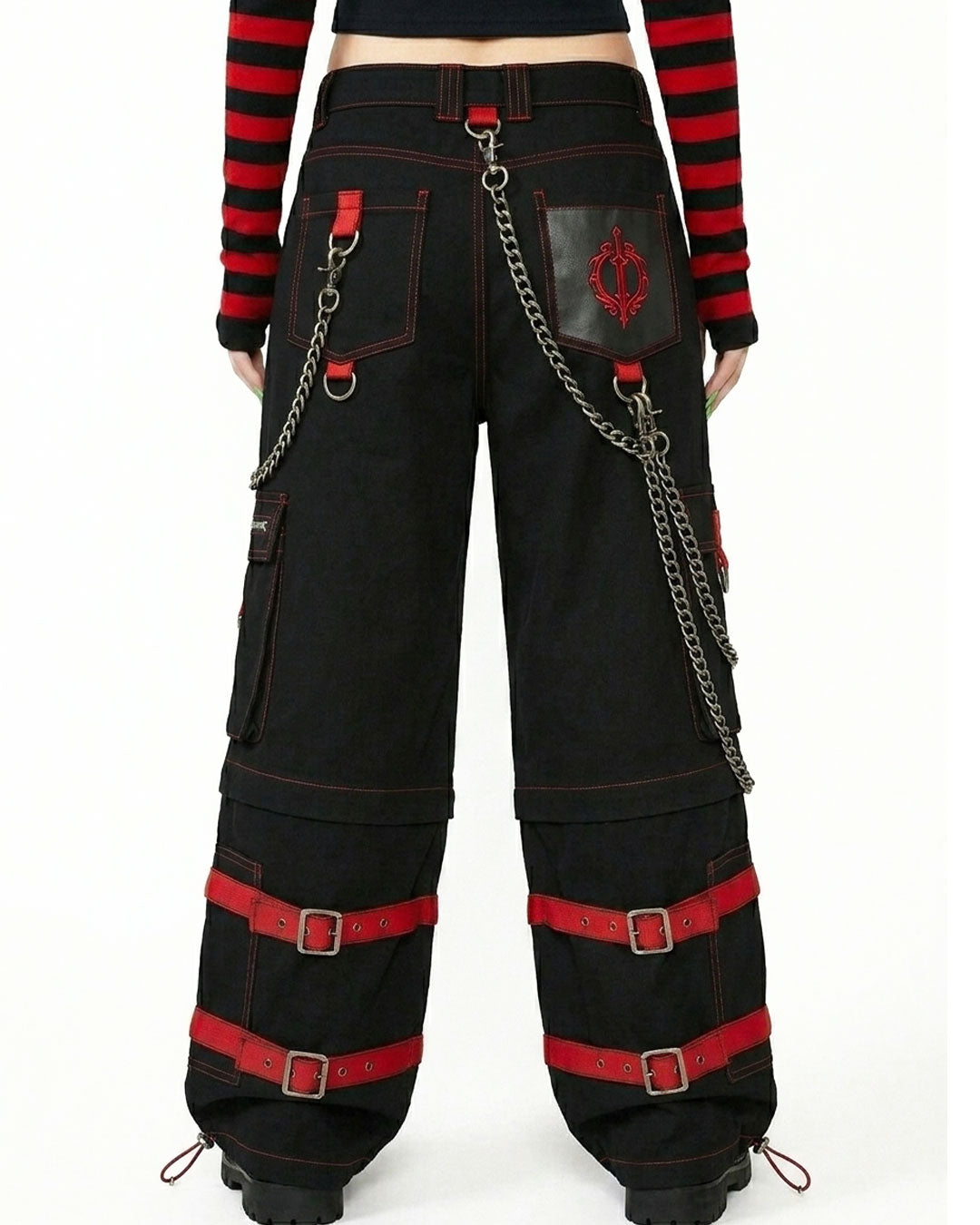 Women's Gothic Cargo Pants – Black Red Punk Wide Leg Pants