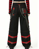 Women's Gothic Cargo Pants – Black Red Punk Wide Leg Pants