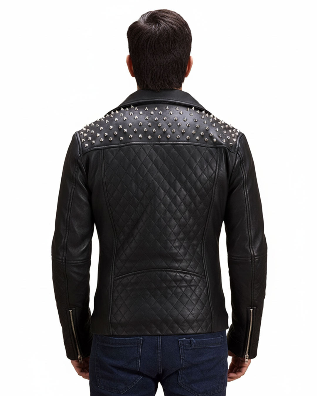 Black Studded Cowhide Motorcycle Jacket