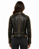 Women’s Black Crocodile Texture Studded Leather Jacket