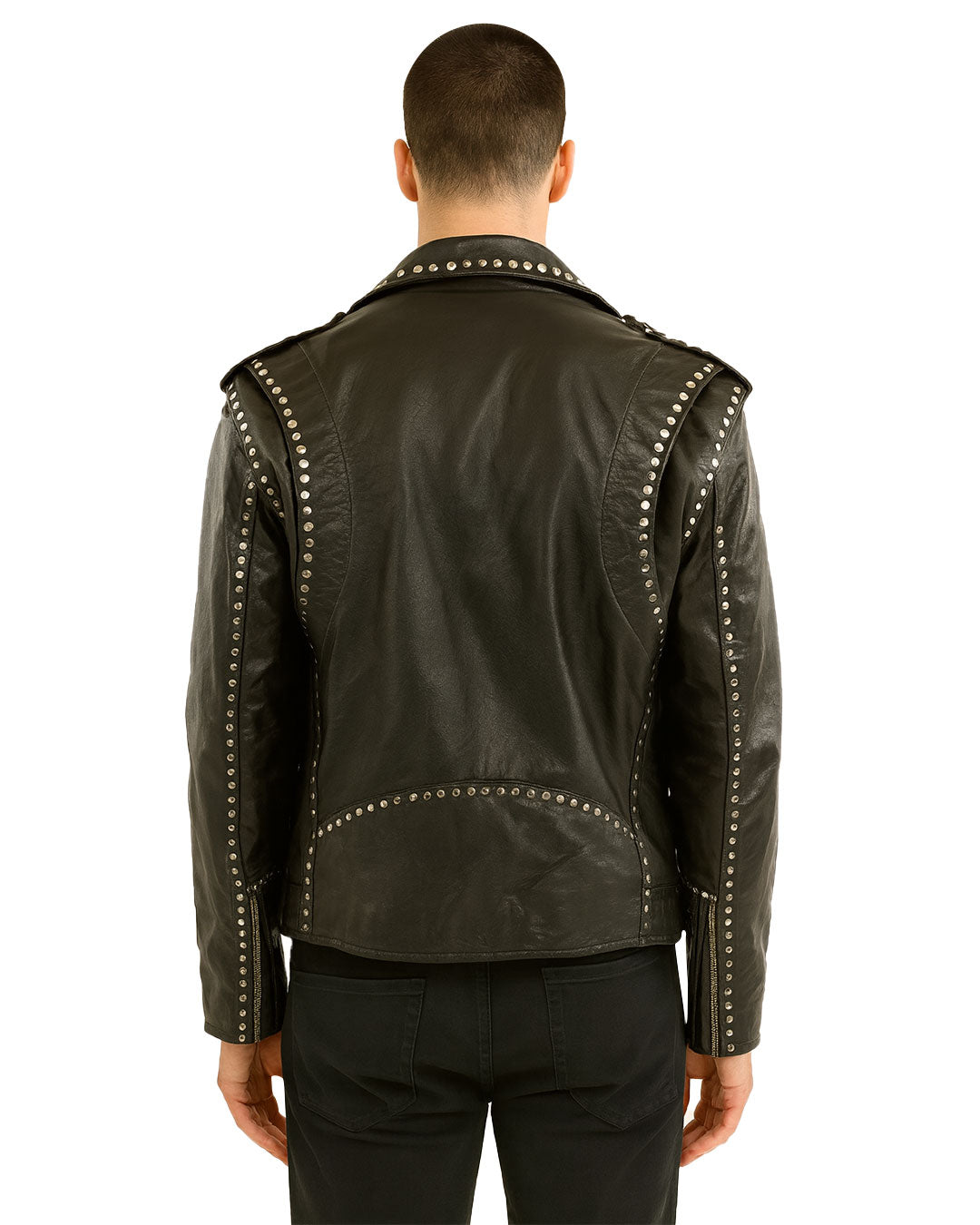 Silver Studded Leather Biker Jacket
