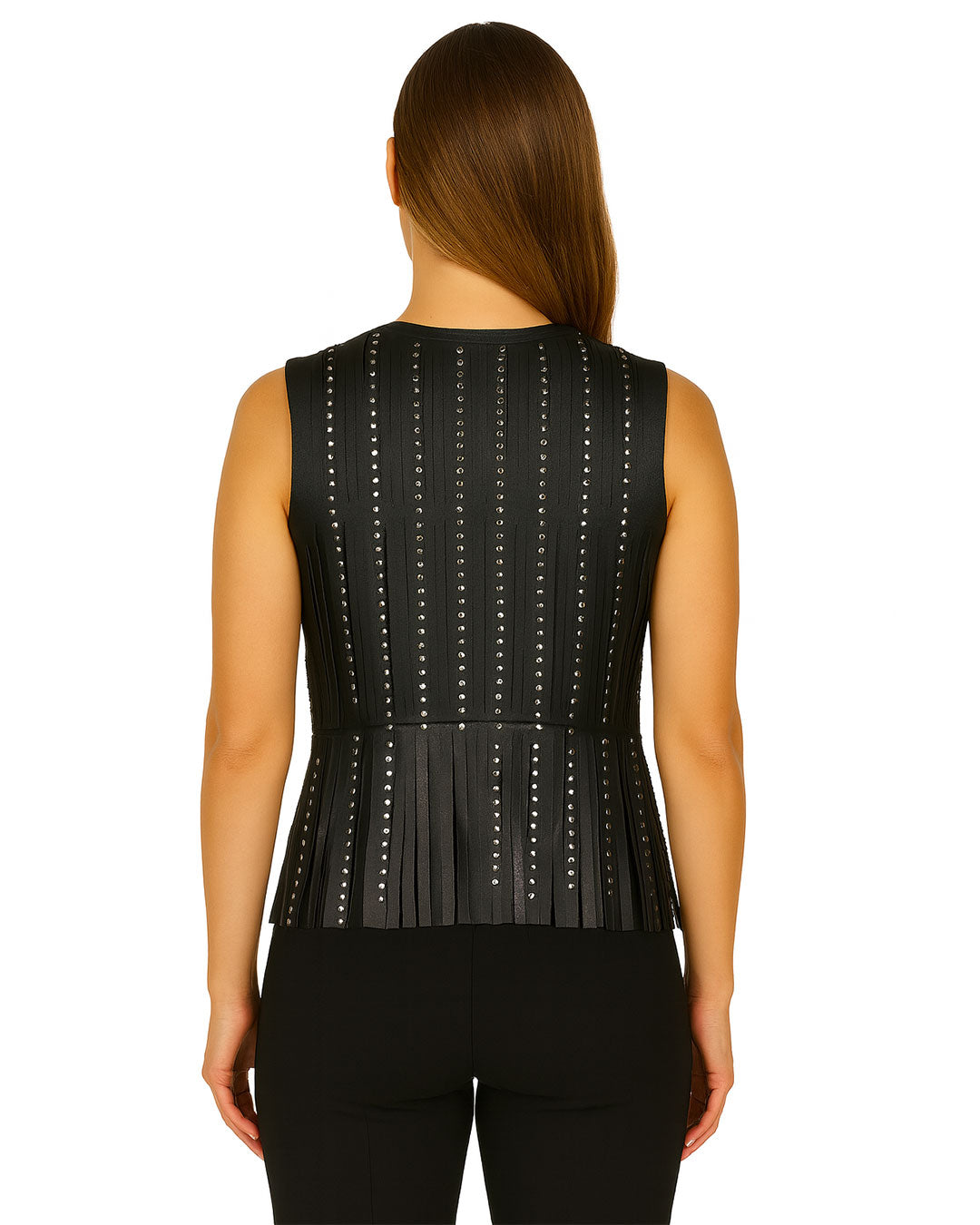 Studded black fringe leather vest