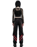 Women's Gothic Punk Cargo Pants Black Red Chain Strap