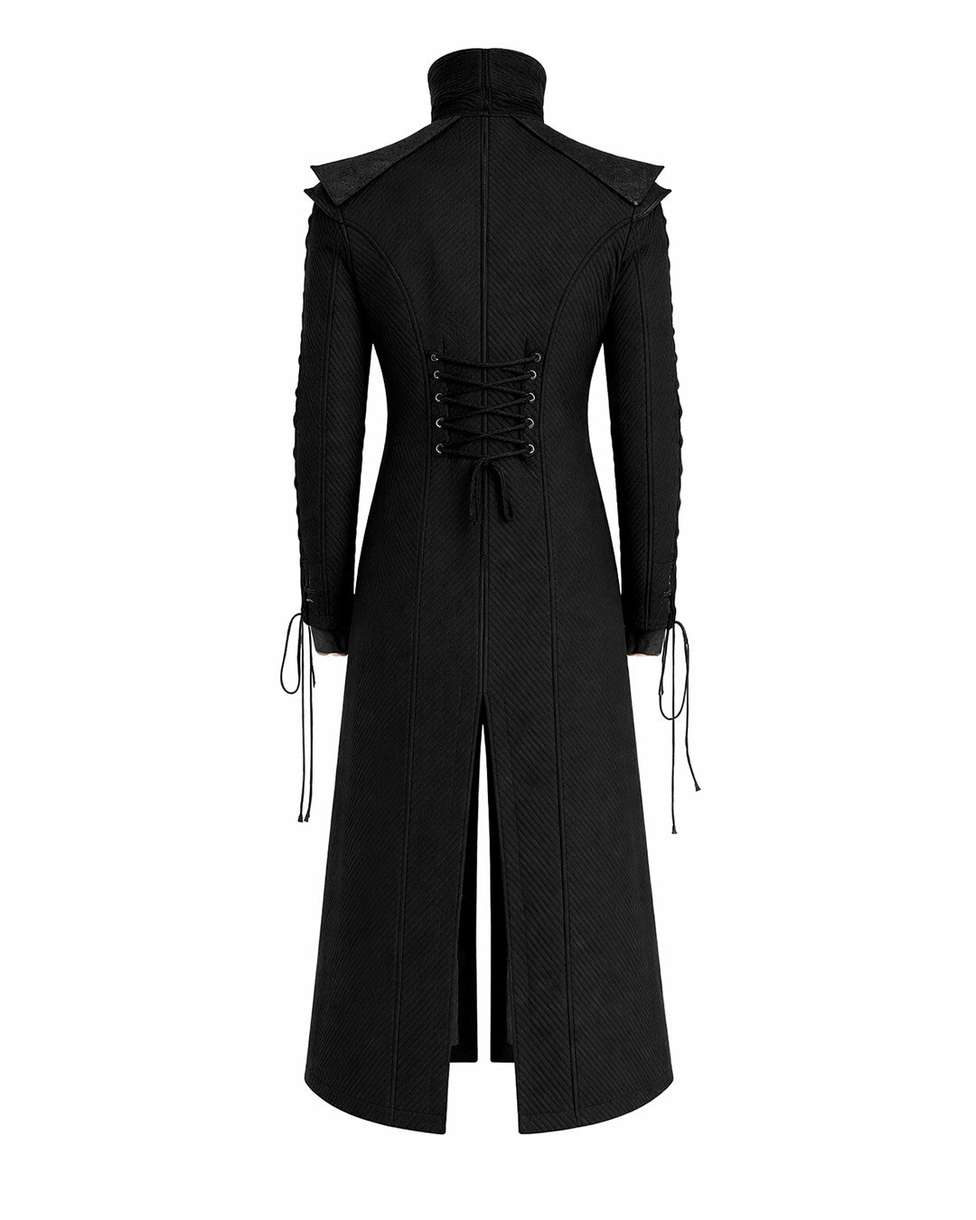 black trench coat mens full length back view
