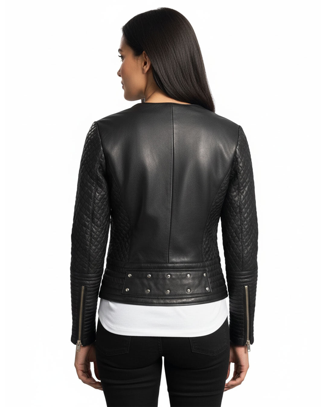 Women's Celeste Studded Black Leather Jacket