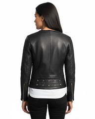Women's Celeste Studded Black Leather Jacket