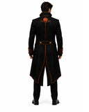Men's Pumpkin Duke Halloween trench coat with gothic Victorian tailcoat design and pumpkin embroidery