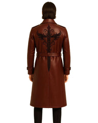 Maroon Gothic Leather Trench Coat
