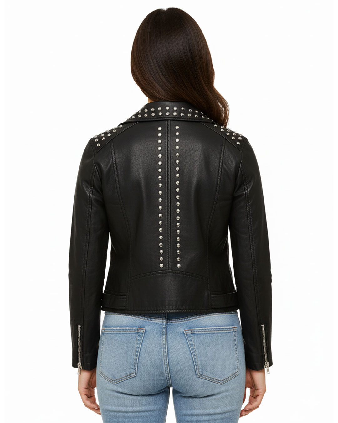 Women’s Black Studded Leather Biker Jacket