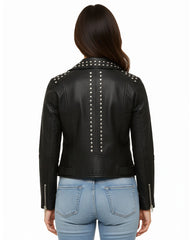 Women’s Black Studded Leather Biker Jacket