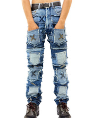 Patchwork Distressed Denim Jeans