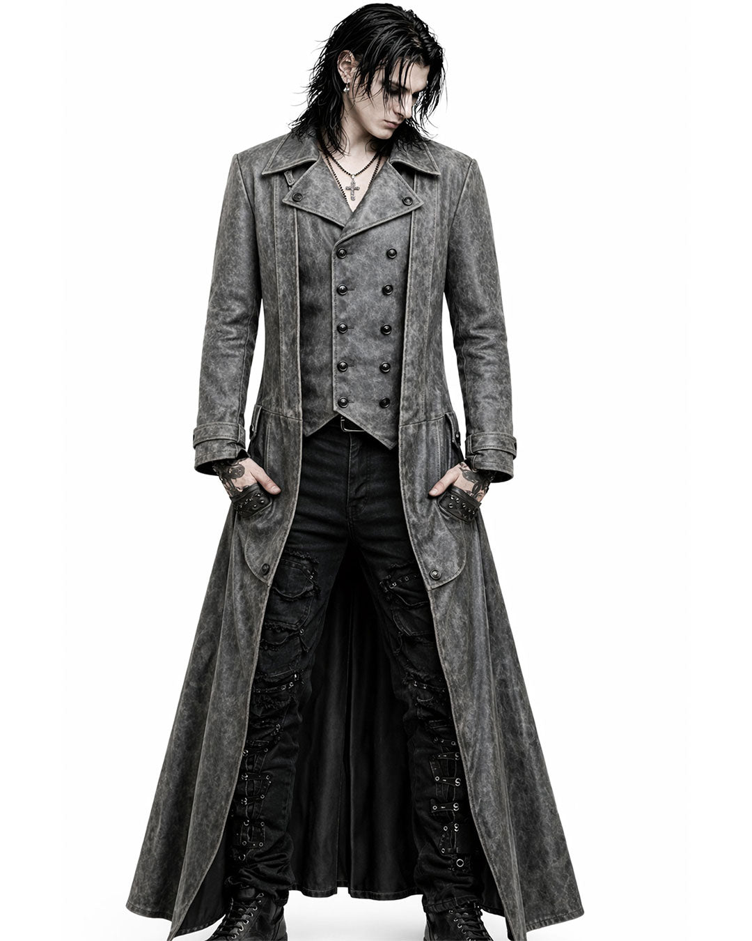 Men’s Distressed Gothic Long Coat
