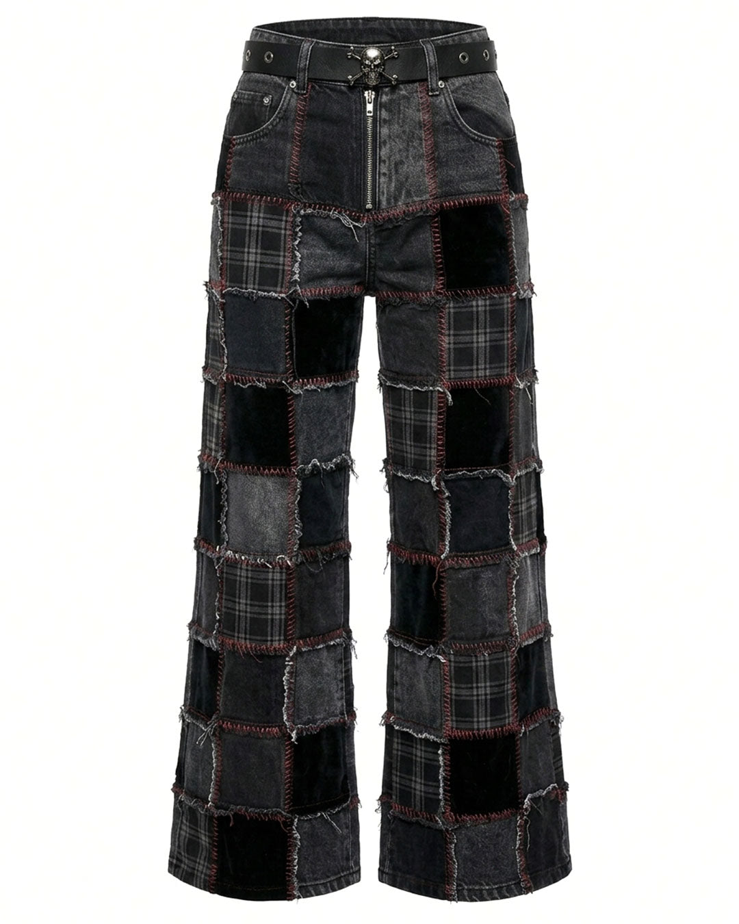 Plaid patchwork jeans on a white background