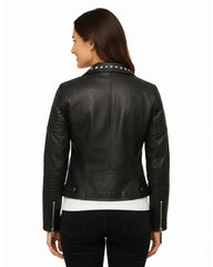 Kelly Studded Black Leather Biker Jacket