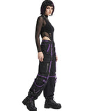 Side view of punk cargo pants showing baggy fit and strap detailing