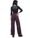  Purple cargo pants back view with model, emo cargo pants, harness straps detail