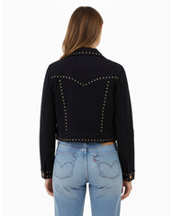 Navy Blue Suede Cropped Studded Jacket
