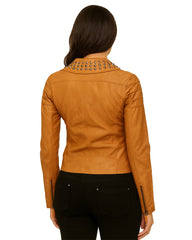 Women’s Brown Studded Biker Leather Jacket