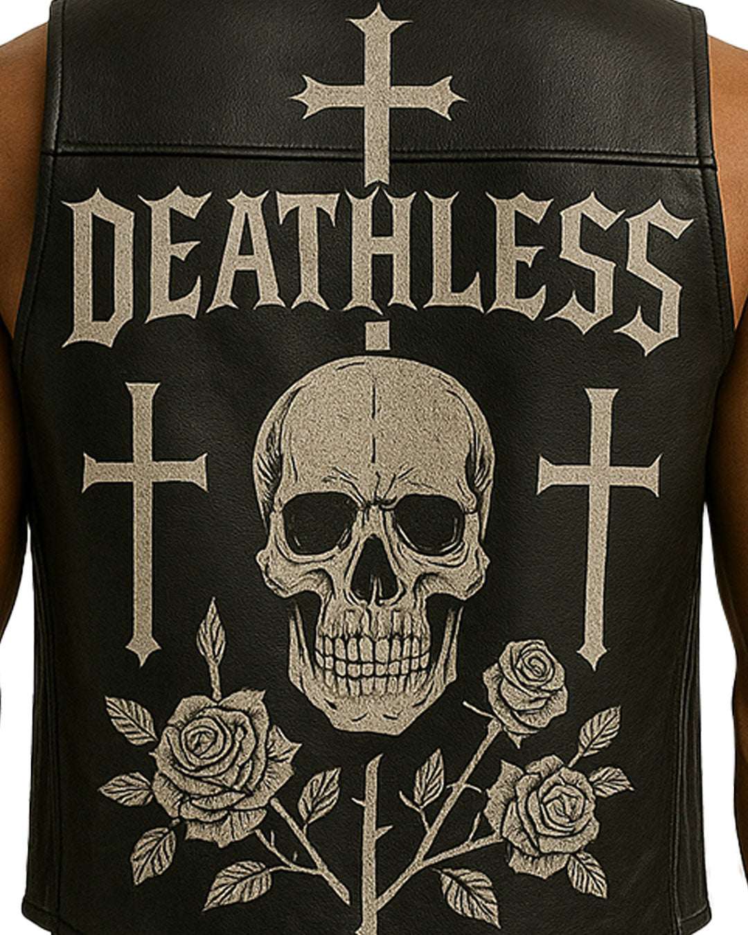 Deathless Skull Leather Vest