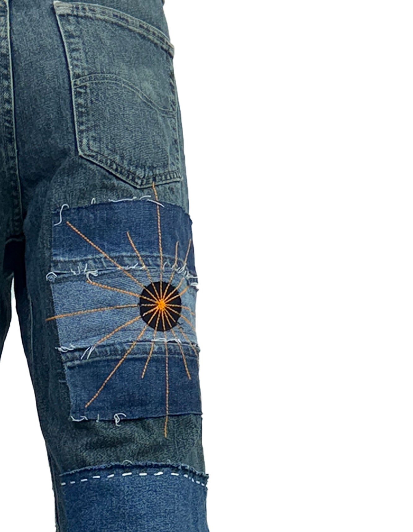 Patchwork Embroidered Wide-Leg Denim Jeans