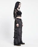 Black Acid Wash Gothic Cargo Pants – Distressed Wide-Leg Rave Trousers