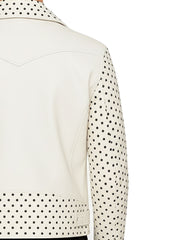 White Studded Leather Biker Jacket