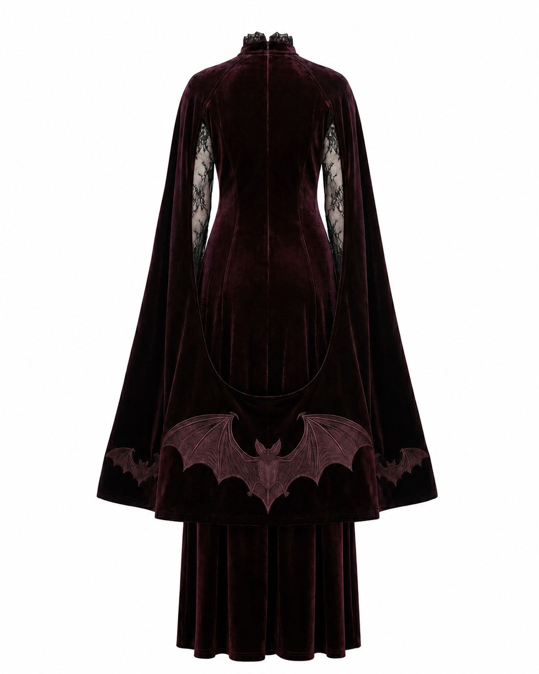 Victorian gothic vampire costume dress with attached cape and dark fantasy styling