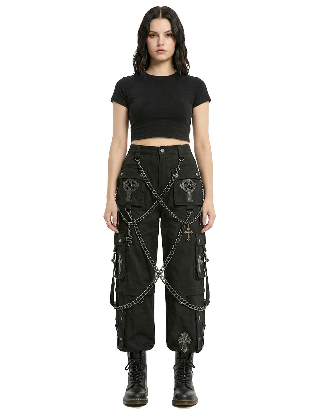 Women's Gothic Cross Chain Cargo Pants
