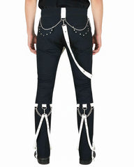 Trippprs White Strap-Detail Black Skinny Pants