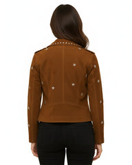 Brown Studded Moto Jacket