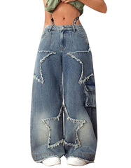 Pentagram Patch Baggy Jeans – Women’s Streetwear