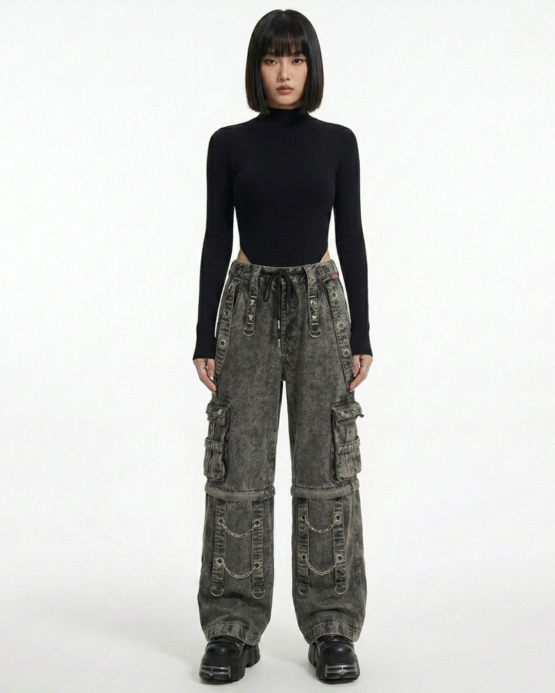 Cyber Goth Cargo Pants – Grey Gothic Trousers  Unisex