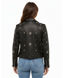 Black Leather Cropped Studded Jacket