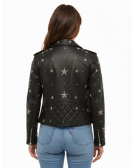 Black Leather Cropped Studded Jacket