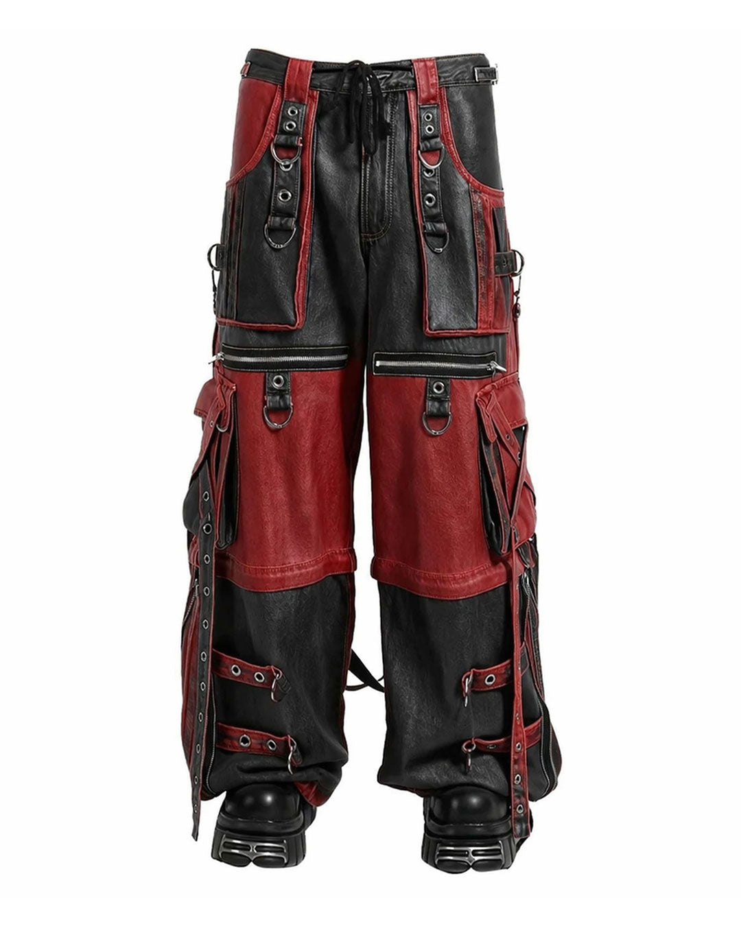 Men's alternative streetwear gothic leather pants styled with boots