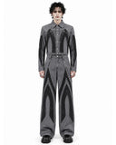 Front view of Gothic Cathedral Denim Suit with cropped grey and black denim jacket and matching wide-leg jeans