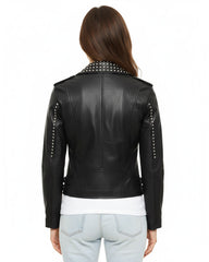 Women's Biker Studded Leather Jacket