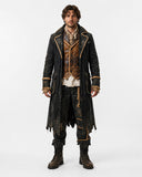 Men’s black pirate costume coat for Halloween cosplay and gothic events
